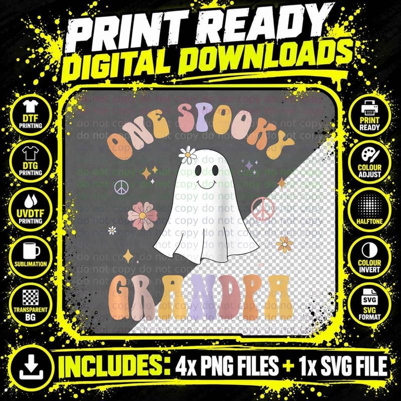 One Spooky Grandpa First Birthday Retro Halloween Ghost Png SVG Digital Bundle