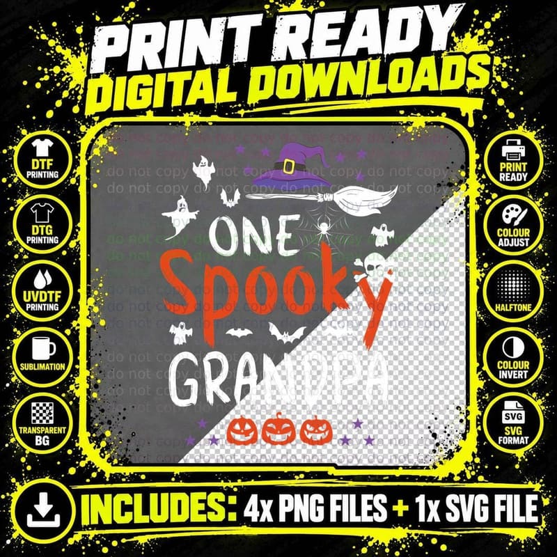 One Spooky Grandpa Halloween Witch Costume T-Shirt Png SVG Digital Bundle