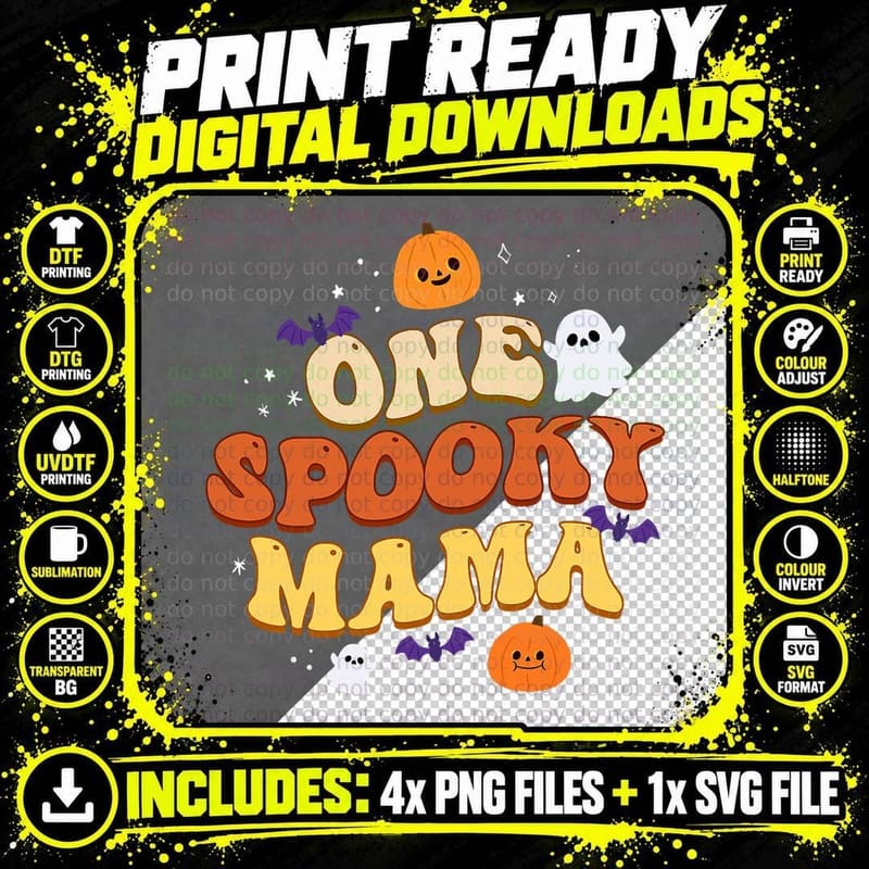 One Spooky Mama Boo Halloween Cute Family Matching Group Png SVG Digital Bundle