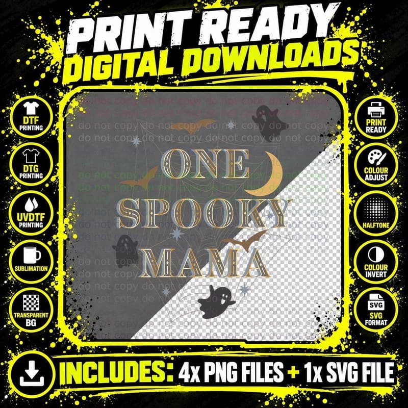 One Spooky Mama Classy Halloween Graphic T-Shirt Png SVG Digital Bundle