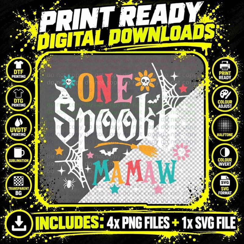 One Spooky Mamaw Funny Halloween Spooky Grandma T-Shirt Png SVG Digital Bundle