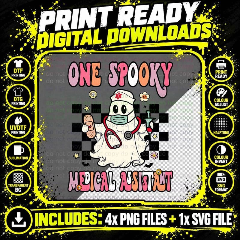 One Spooky Medical Assistant Ghost Halloween CMA Nurse Png SVG Digital Bundle