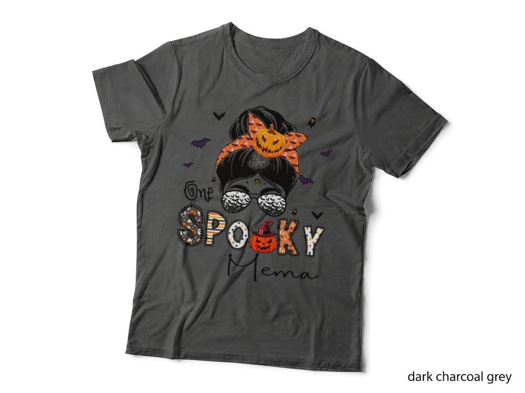 One Spooky Mema Messy Bun Grandma Pumpkin Halloween T-Shirt