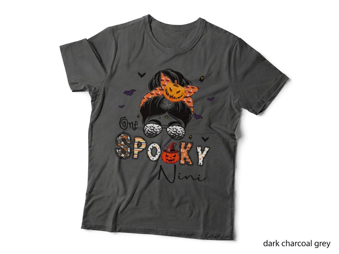 One Spooky Nini Messy Bun Grandma Pumpkin Halloween T-Shirt