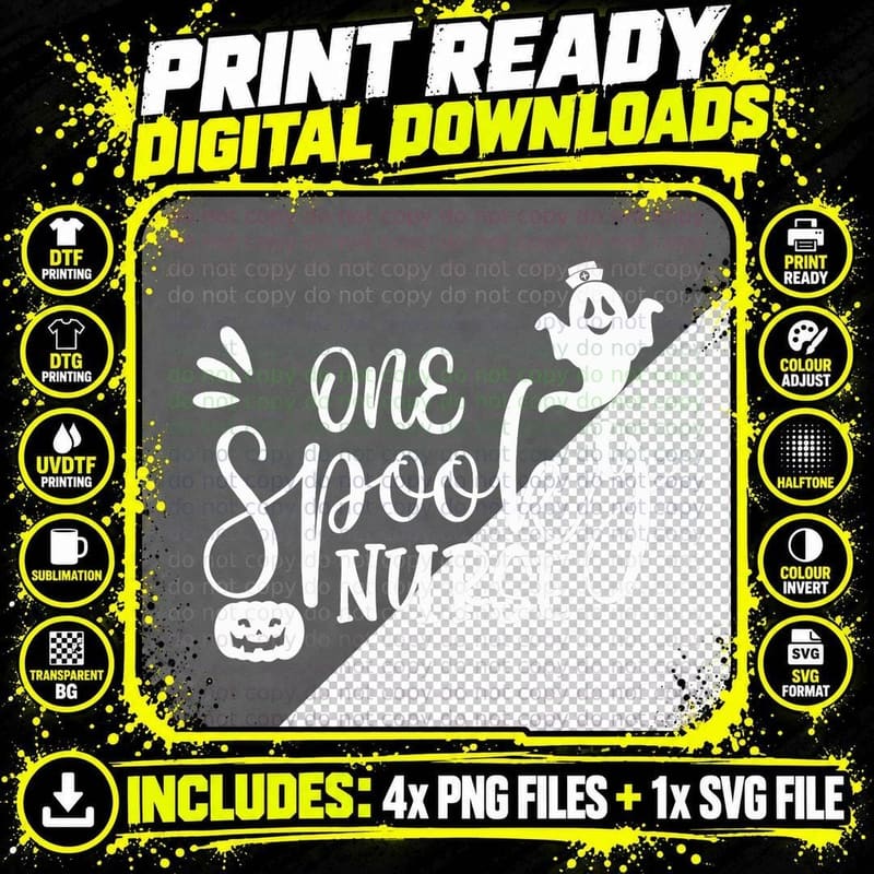 One Spooky Nurse Funny Halloween Ghost Nurse T-Shirt Png SVG Digital Bundle