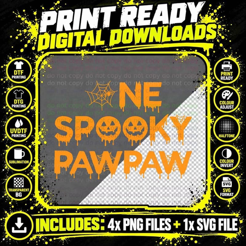 One Spooky Pawpaw Funny Group Matching Halloween Costume Png SVG Digital Bundle