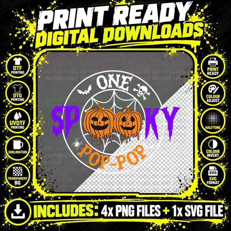 One Spooky Pop-Pop Pumpkin Skeleton Halloween Costume Png SVG Digital Bundle