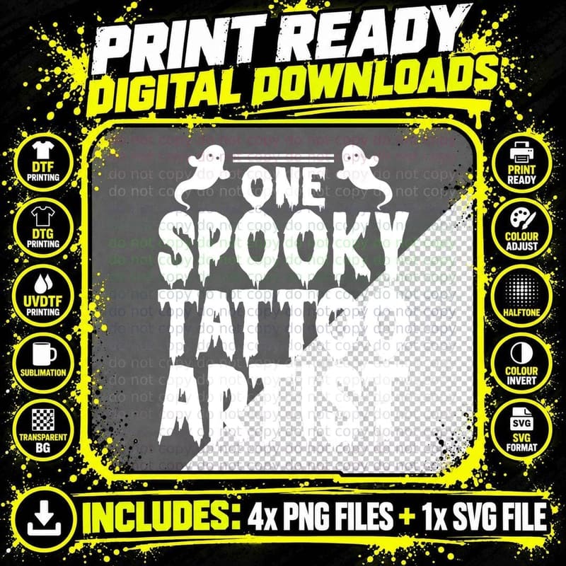 One Spooky Tattoo Artist Tattooing Tattooed Png SVG Digital Bundle
