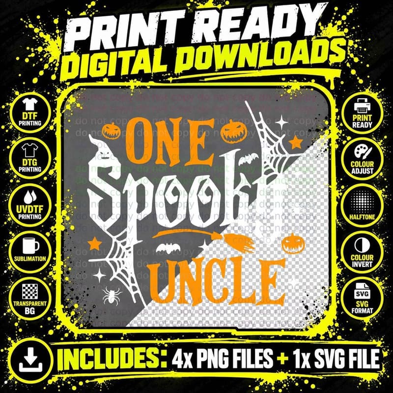 One Spooky Uncle Funny Halloween Matching Family T-Shirt Png SVG Digital Bundle