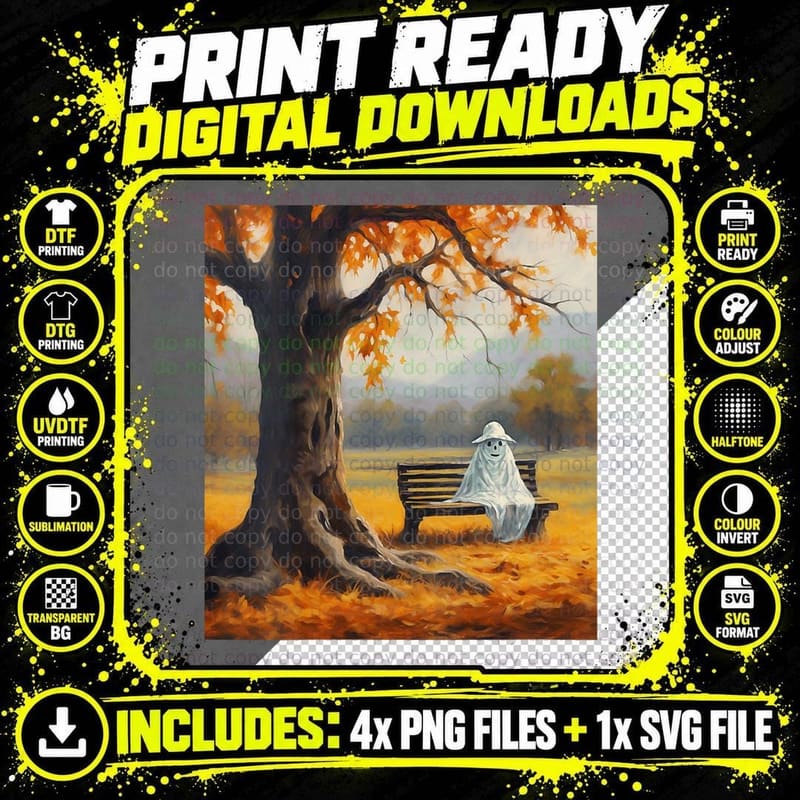 Painted Thrifted Ghost Painting Fall Landscape Art Stuff Png SVG Digital Bundle