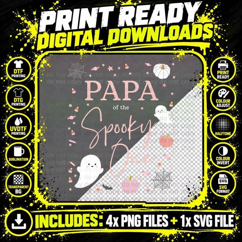 Papa of the Spooky One Girl First Birthday Pink Png SVG Digital Bundle