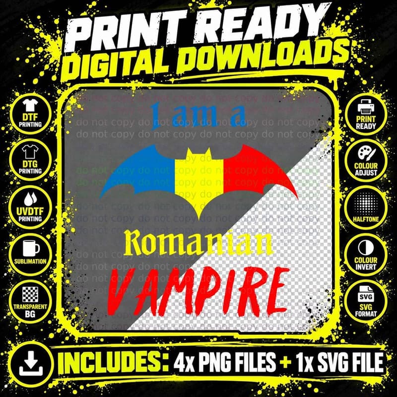 Patriotic Romanian Vampire Halloween Romania Flag T-Shirt Png SVG Digital Bundle