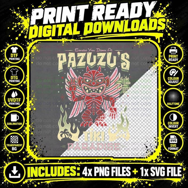 Pazuzu Tiki Bar - Creepy Cute Exorcist Demon - Hawaii Png SVG Digital Bundle