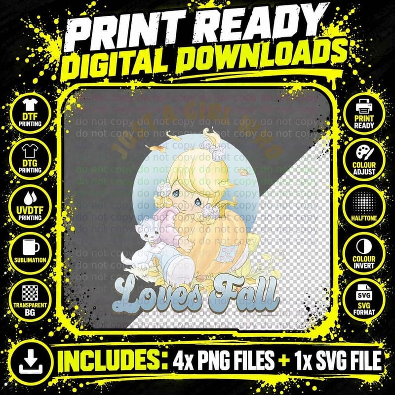 Precious Moments Just a Girl Who Loves Fall Pumpkin Png SVG Digital Bundle