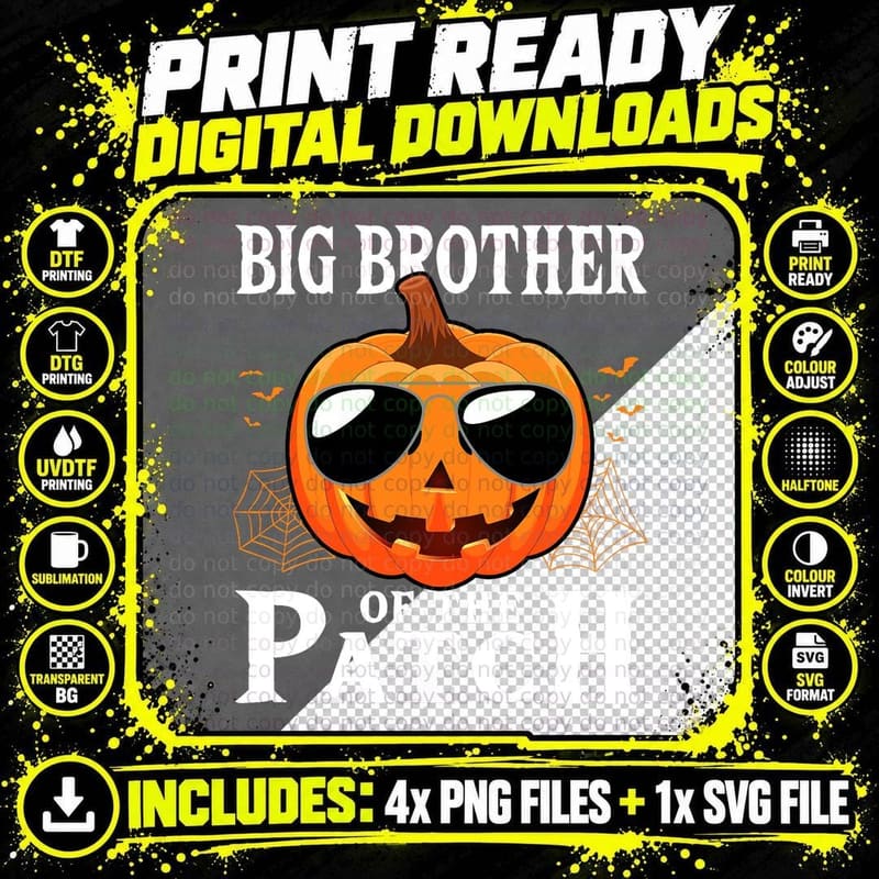 Pumpkin Big Brother of the Patch Family Halloween Png SVG Digital Bundle