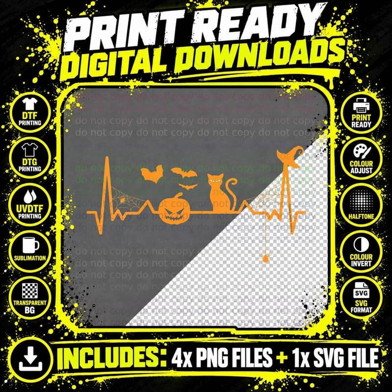 Pumpkin Heartbeat Halloween Lovers - Nurse Pumpkin Png SVG Digital Bundle