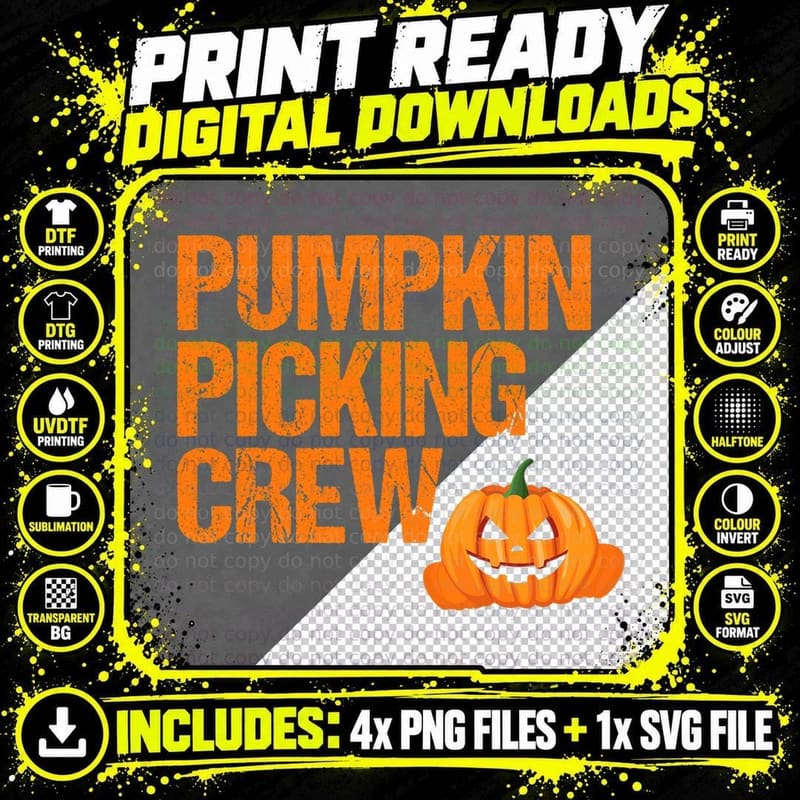 Pumpkin Picking Crew 2021 Halloween Funny Scary Pumpkin Png SVG Digital Bundle