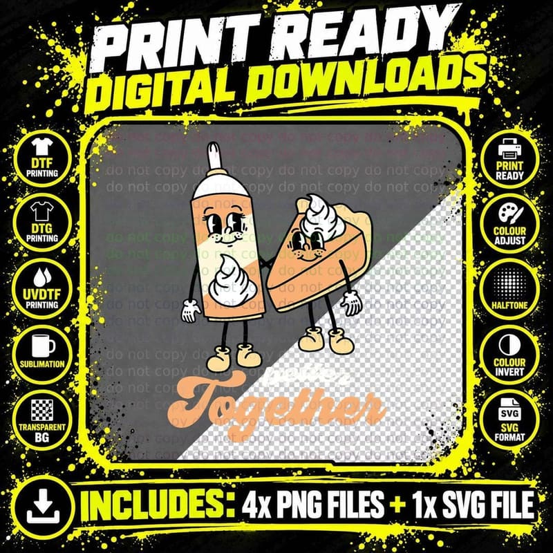Pumpkin Pie Whipped Cream Better Together Retro Groovy Png SVG Digital Bundle