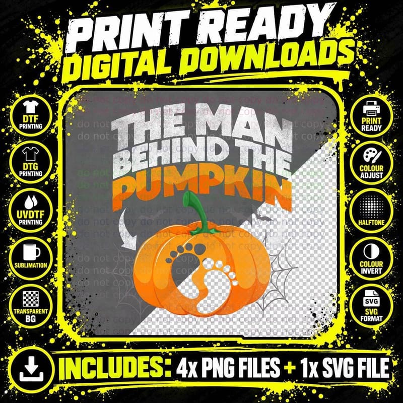 Pumpkin Pregnant Halloween Pregnancy Announcement Dad Png SVG Digital Bundle