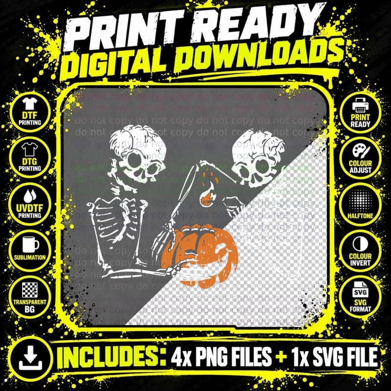 Pumpkin Skeleton Halloween Spooky Skull Bones Jack O Png SVG Digital Bundle
