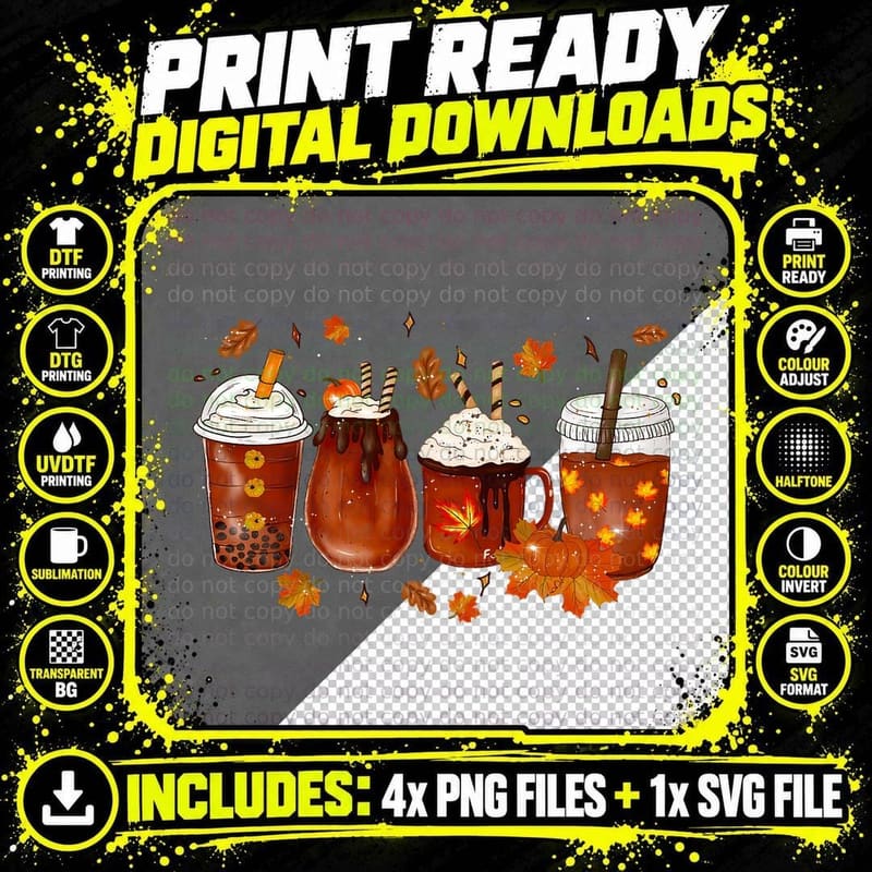 Pumpkin Spice Coffee Latte Fall Autumn Season Costume Png SVG Digital Bundle