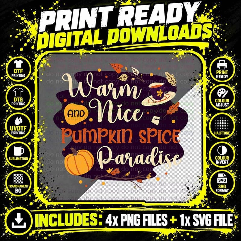 Pumpkin Spice Paradise Fall Autumn Decor Lover for Women Png SVG Digital Bundle