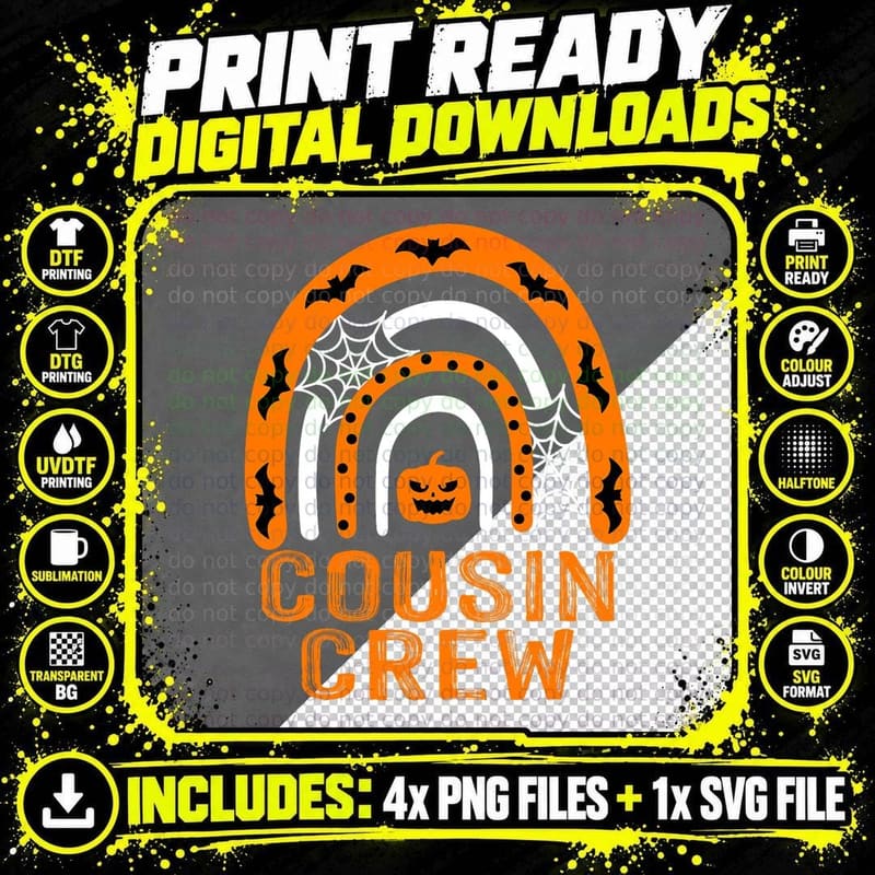 Pumpkin Spice Vibes Rainbow Cousin Crew Halloween Png SVG Digital Bundle