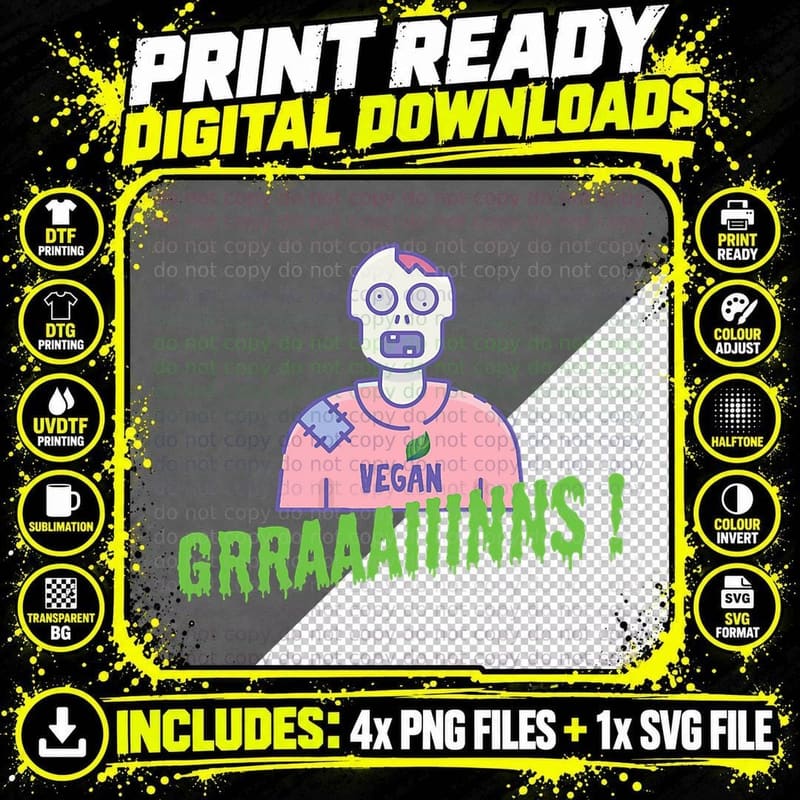 Pun Vegan Zombie Grains - Brains Funny Halloween T-Shirt Png SVG Digital Bundle