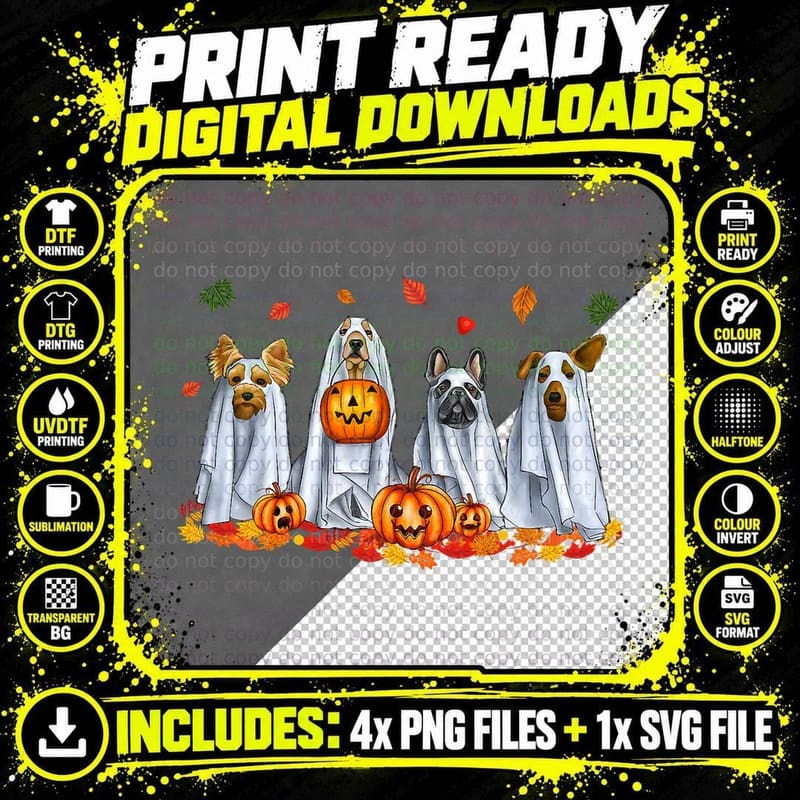Puppy Pumpkin Spooky Ghost Dog Halloween Costume T-Shirt Png SVG Digital Bundle