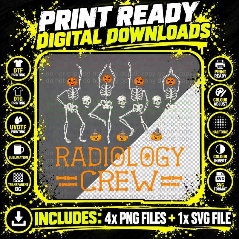 Radiology Crew Dancing Skeleton Pumpkin Funny Halloween Png SVG Digital Bundle