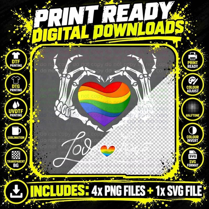 Rainbow Skeleton Heart Love Is Love Lgbt Gay Lesbian Png SVG Digital Bundle