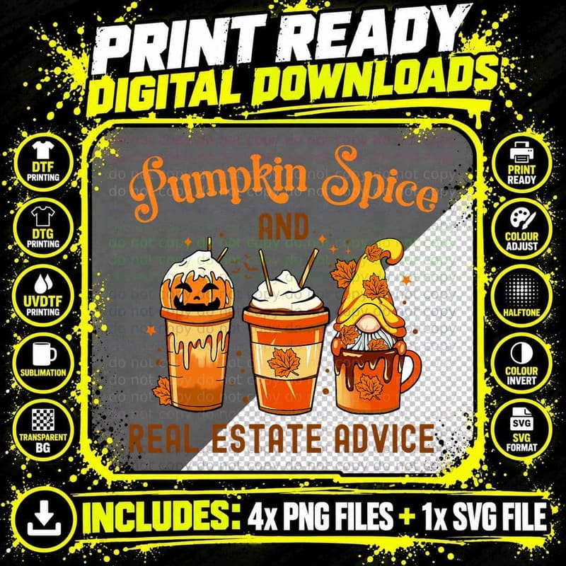 Real Estate Halloween Pumpkin Spice and Real Estate Png SVG Digital Bundle