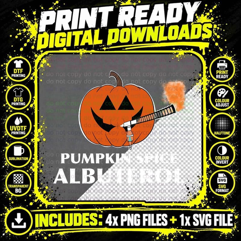 Respiratory Therapist Pumpkin Spice Albuterol Treatment Png SVG Digital Bundle