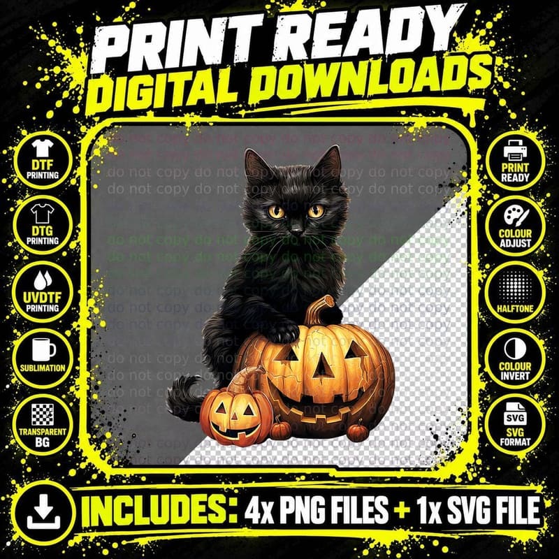 Retro Black Cat Halloween Pumpkin Costume for Women Men Png SVG Digital Bundle
