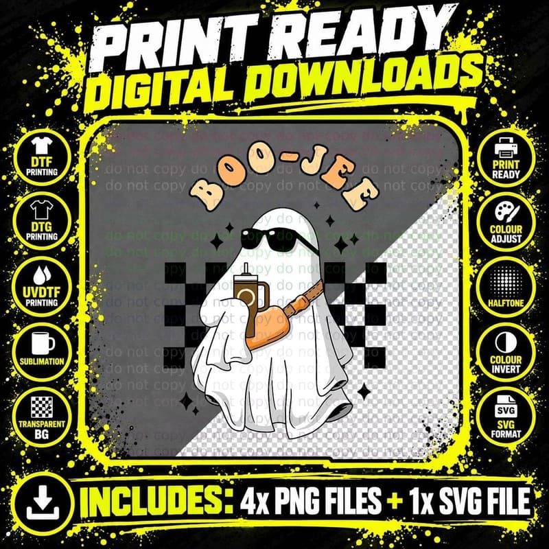 Retro Boujee Boo-Jee Ghost Halloween Costume Spooky Png SVG Digital Bundle