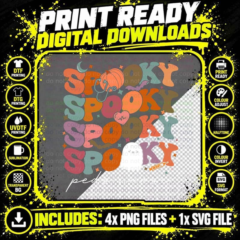 Retro Vintage Spooky PEDS Nurse Pumpkin Halloween Png SVG Digital Bundle