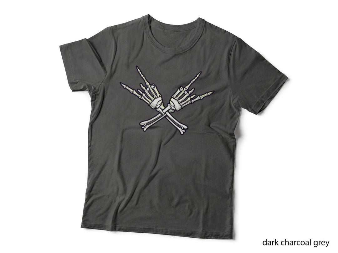 Rock on Punk Rocker Metal Music Lover Tattoo Skeleton Hands T-Shirt