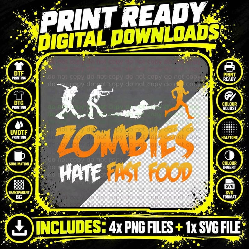 Running 365 Zombies Hate Fast Food Funny Halloween Png SVG Digital Bundle