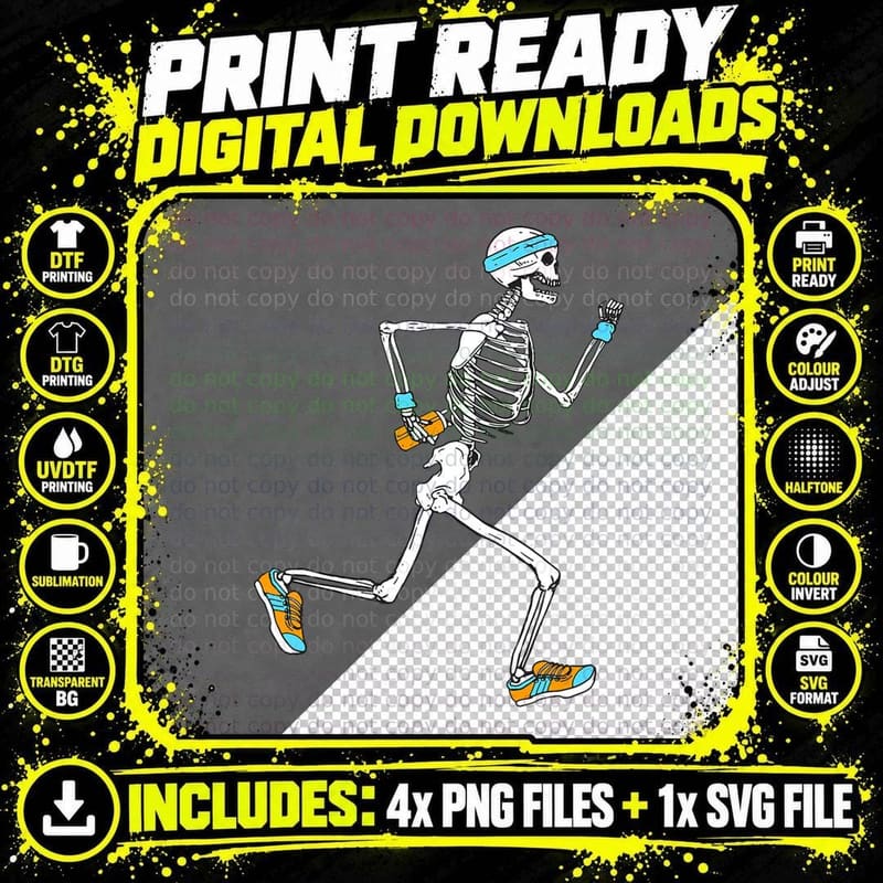 Running Skeleton Funny T-Shirt Png SVG Digital Bundle