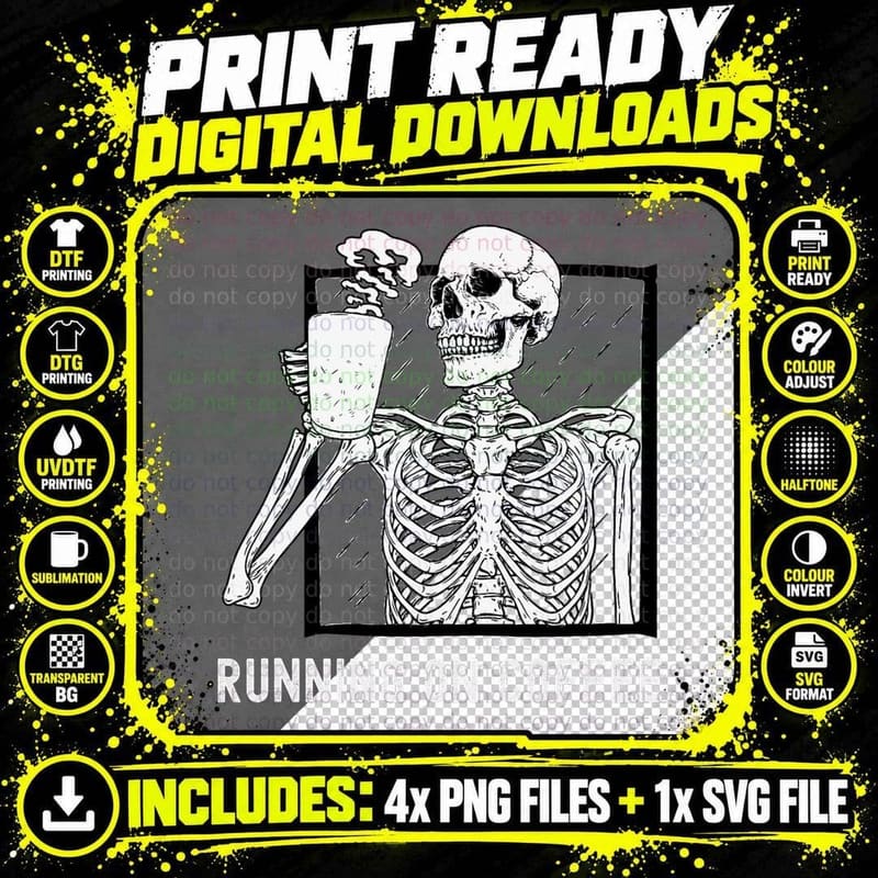 Running on Coffee Halloween Skeleton Coffee Lover T-Shirt Png SVG Digital Bundle