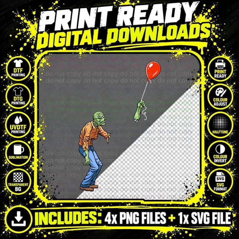 Sad Zombie on Dark T-Shirt Png SVG Digital Bundle