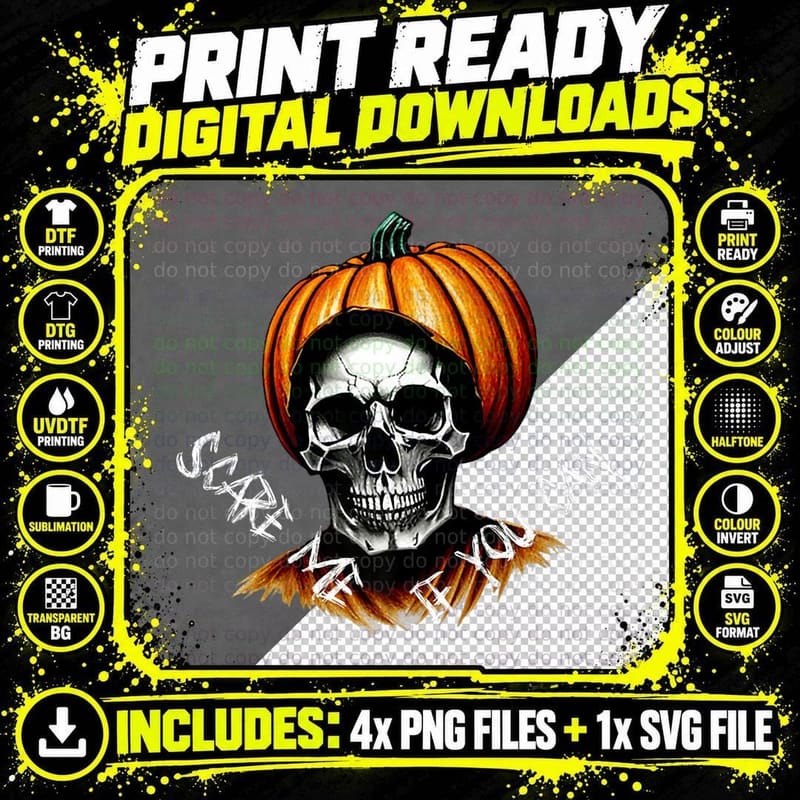Scare Me If You Can, Skull, Halloween, Pumpkin, Unisex Png SVG Digital Bundle