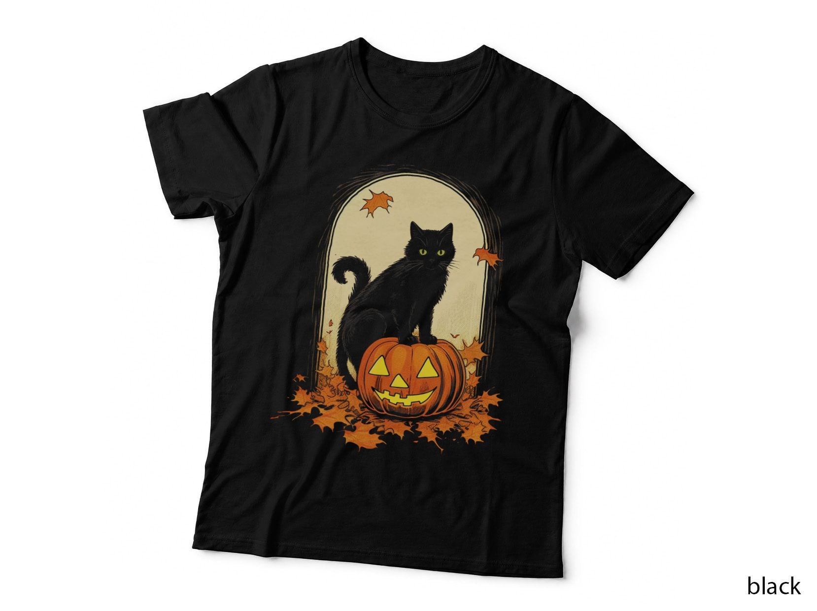 Scary Black Cat Halloween Black Cat, Sitting on Pumpkin T-Shirt