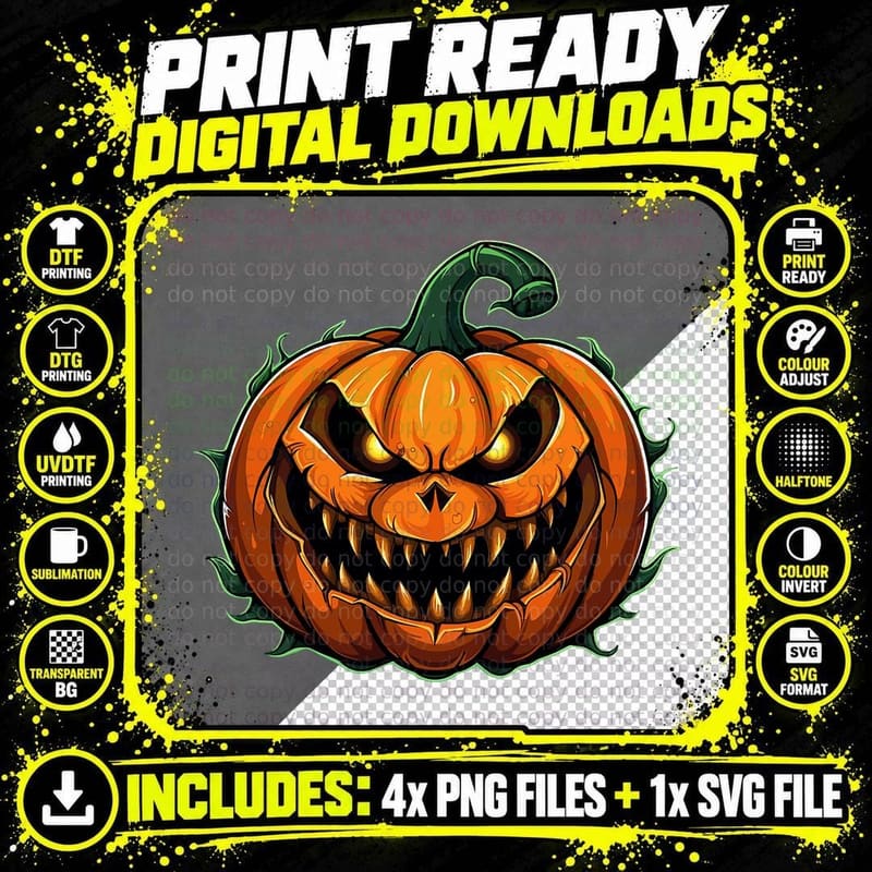 Scary Pumpkin Costume Angry Halloween Pumpkin T-Shirt Png SVG Digital Bundle