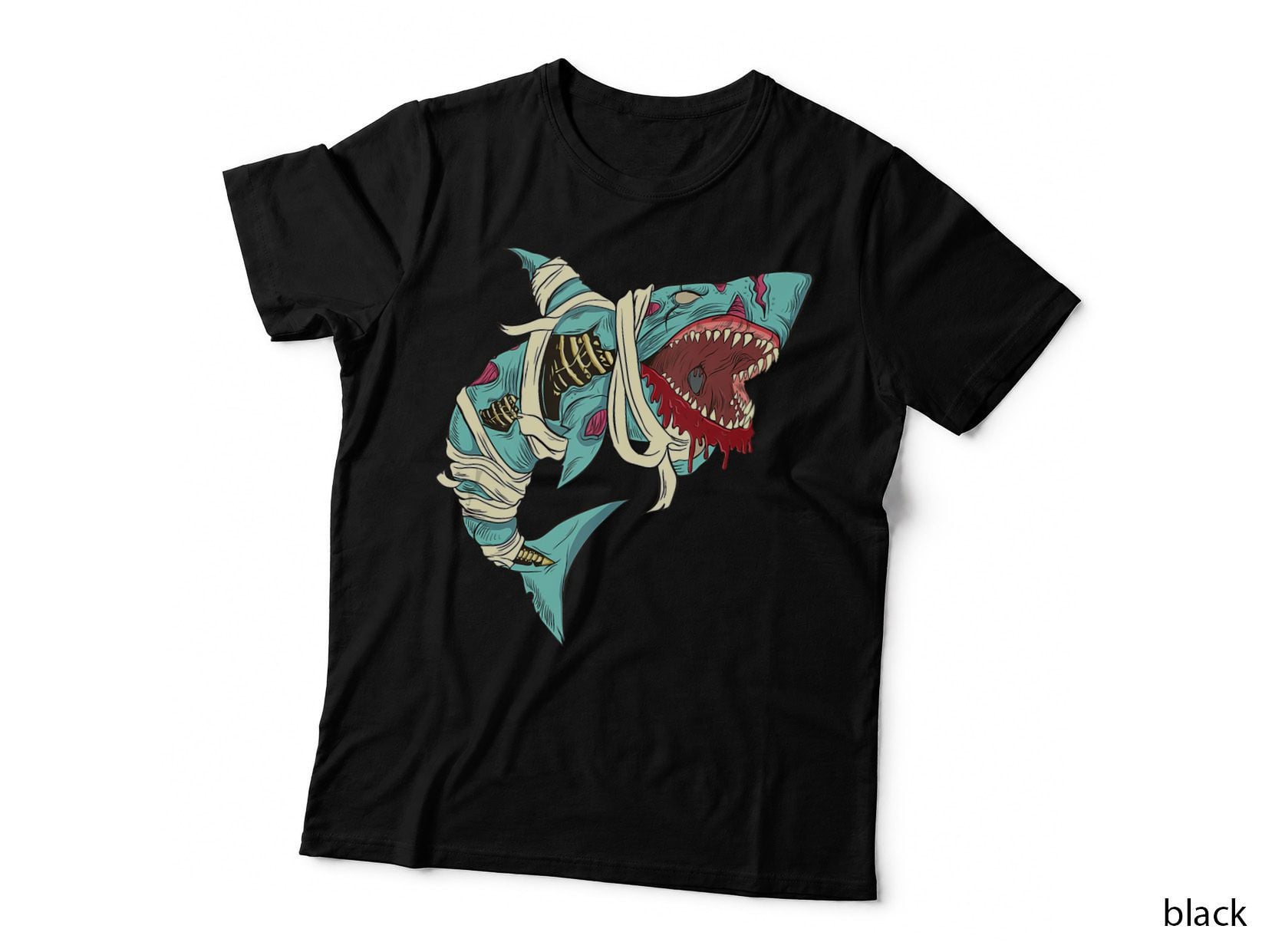 Shark Zombie Halloween Boys Men Skeleton Skull Rib Cage T-Shirt