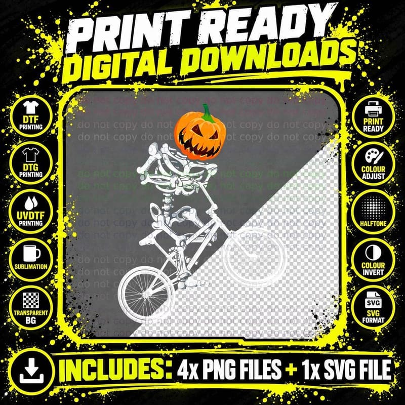 Skeleton BMX Halloween Pumpkin BMX Freestyle Racing Png SVG Digital Bundle