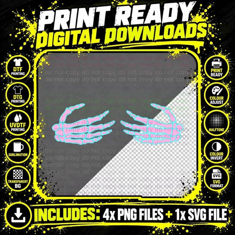 Skeleton Hands Shirt, Pastel Goth Clothing Png SVG Digital Bundle