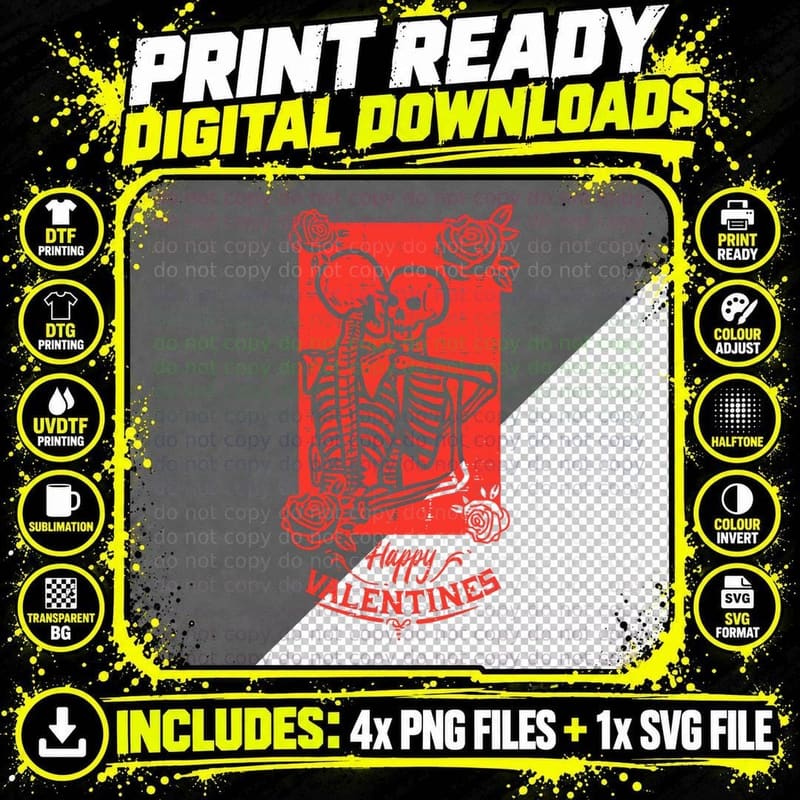 Skeleton Hug Happy Valentines Day Funny Couple Men Women Png SVG Digital Bundle