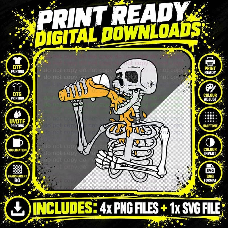 Skeleton Loves Drinking Beer Oktoberfest Halloween Png SVG Digital Bundle