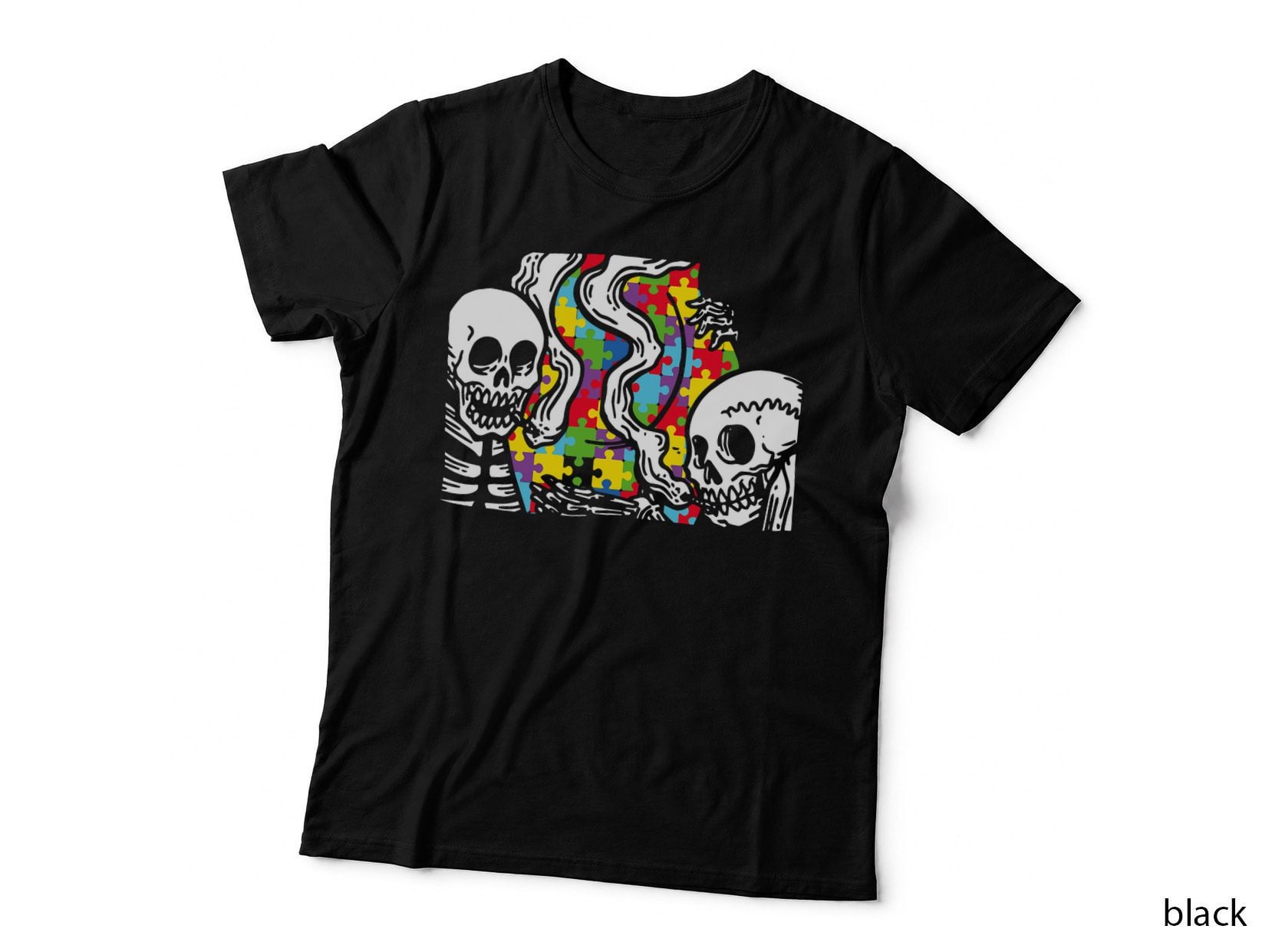 Skeleton Puzzle Piece Autism Awareness Funny Skull T-Shirt